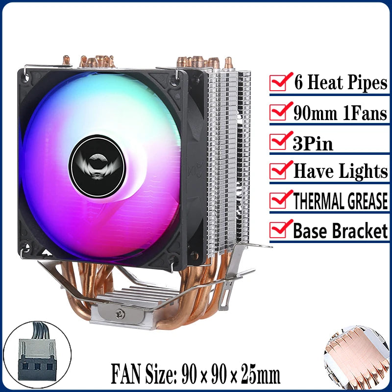 QiuzAim Air-cooled Radiator 2/4/6 Heat Pipe Computer Processor CPU Fan Compatible LGA115x 1200 1700 2011 2066 X79 X99 E5 AM4 AM5