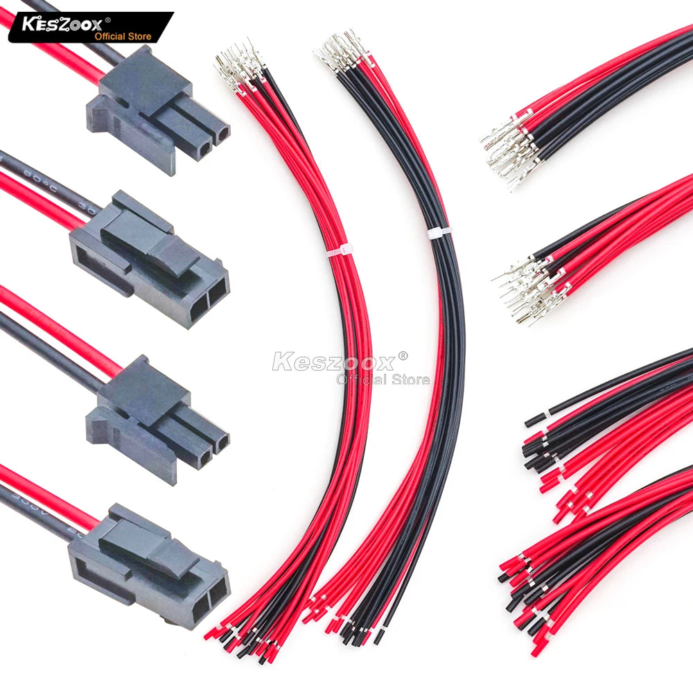 Keszoox 3.0mm Molex 43025/43020 Connector Kit, 2 Pin Male Female Socket Housing with 210mm 20AWG Pre-Crimped Wire