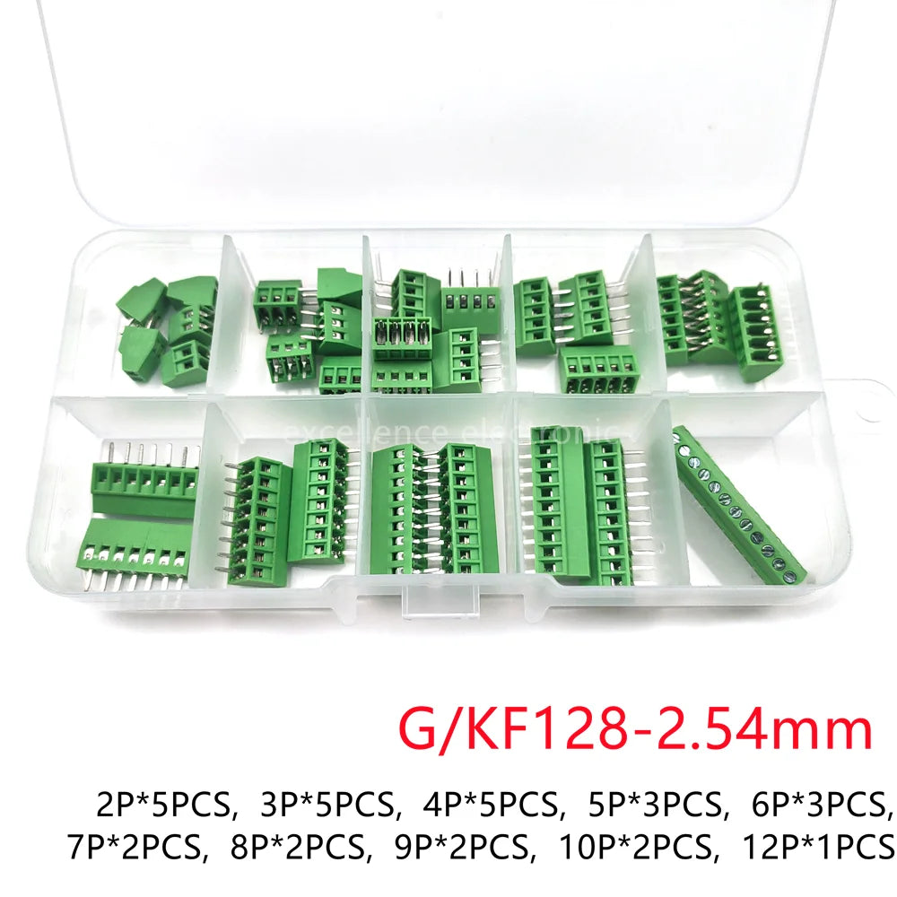 30Pcs/Box KF128 2.54mm PCB Mini Screw Terminal Block Connector KF128-2.54 2P 3P 4P 5P 6P 7P 8P 9P 10P 12P for 24-12AWG Wire