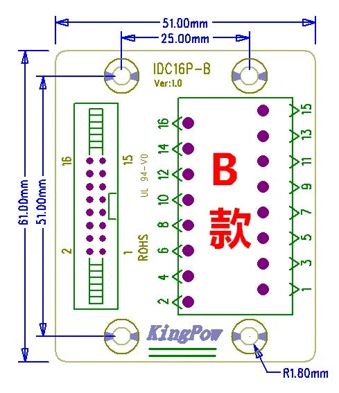 IDC16 IDC 16 Pin Male Connector to 16P Terminal Block Breakout Board Adapter PLC Relay Terminals DIN Rail Mounting