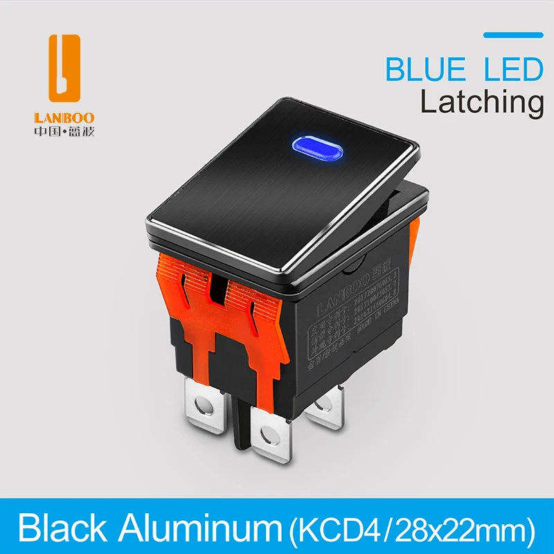 LANBOO High-End Quality Latching  Rocker Switch 20A 16Amp Current Push Button 2no2nc with LED 3-8V/9-24V/220V