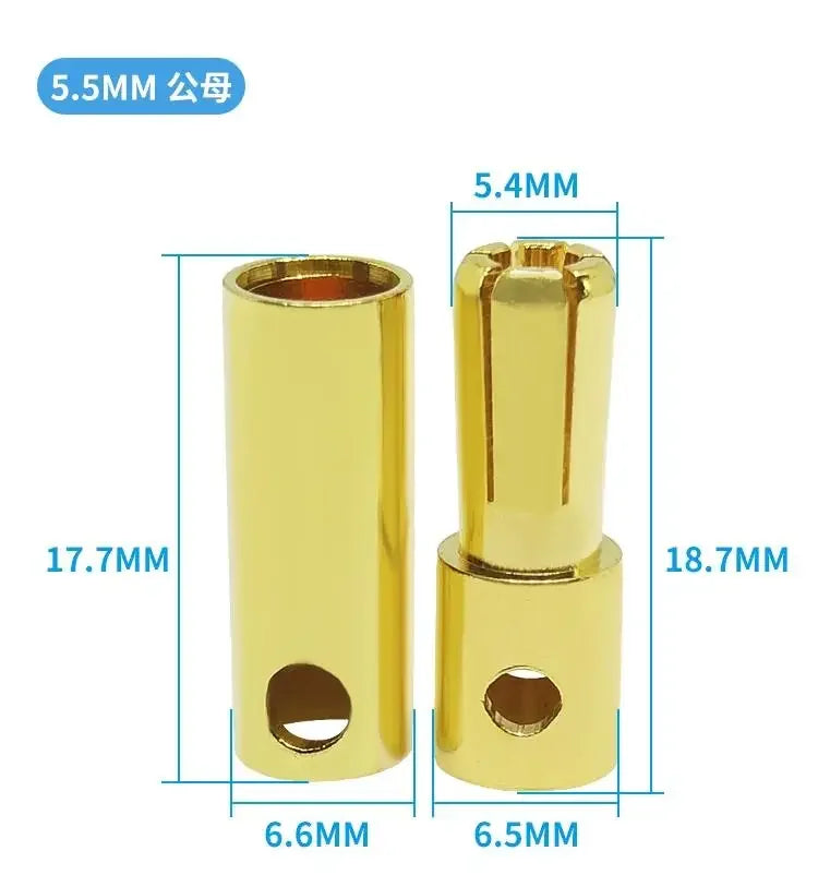 5/10Pairs 2MM 3MM 3.5MM 4MM 5mm 5.5mm 6mm 8mm Gold Plated Male Female Bullet Banana Plug Connector For ESC Battery Motor
