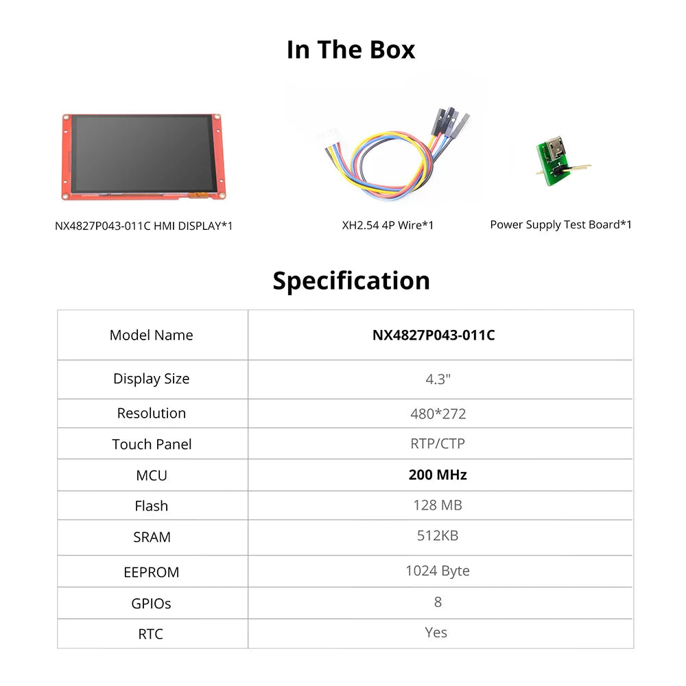 NEXTION NX4827P043-011C 4.3 Inch Capacitive HMI Touch Display LCD-TFT Module RGB 65K Color Screen Panel Without Enclosure