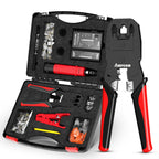 AMPCOM RJ45 Crimper Lan Tester Tool Set Ethernet Cable Stripper Punch Down Tool rj 45 rj11 Connectors 12 in 1 Cabling Repair Set