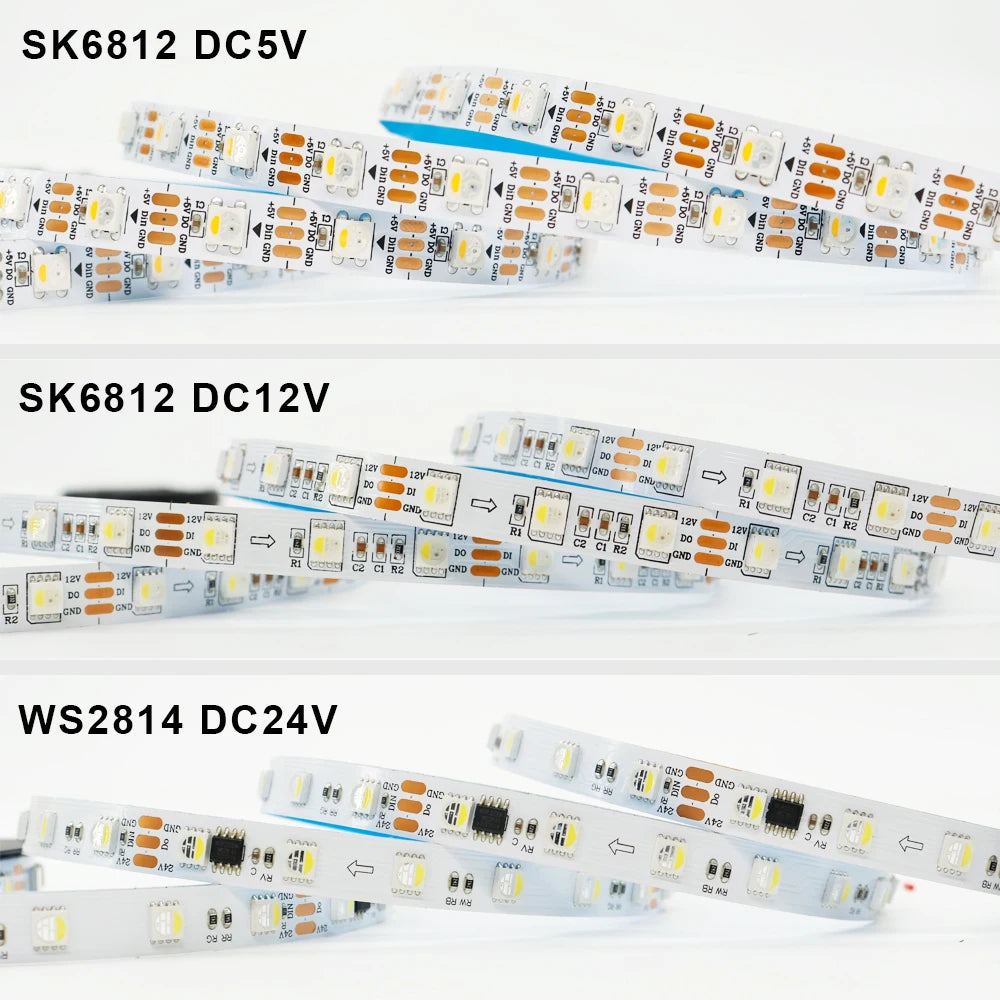 SK6812 WS2814 Led Strip 5050SMD 4 IN 1 60Leds/Pixels/M Individual Addressable Strip RGBW NW WW IP30/65/67 DC5V 12V 24V