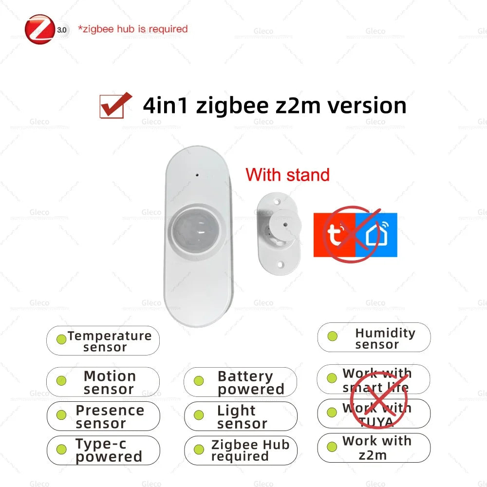 Zigbee /WIFI Human Presence PIR Motion Sensor Luminance Temperature Humidity Detector USB/Battery For Smart Life Tuya Z2M
