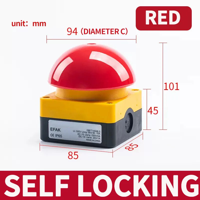 Waterproof Mushroom Head Push Button Switch, Momentary or Self-Locking Emergency Stop Start Switch for Industrial Control Panel