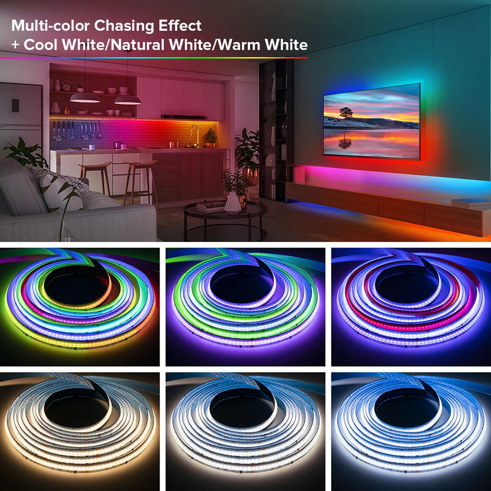 FCOB SPI RGBW IC LED Light Strip WS2814 Addressable 896 LED Dream Color 12mm DC24V SK6812 High Flexible FOB COB Lights RA90 IP30