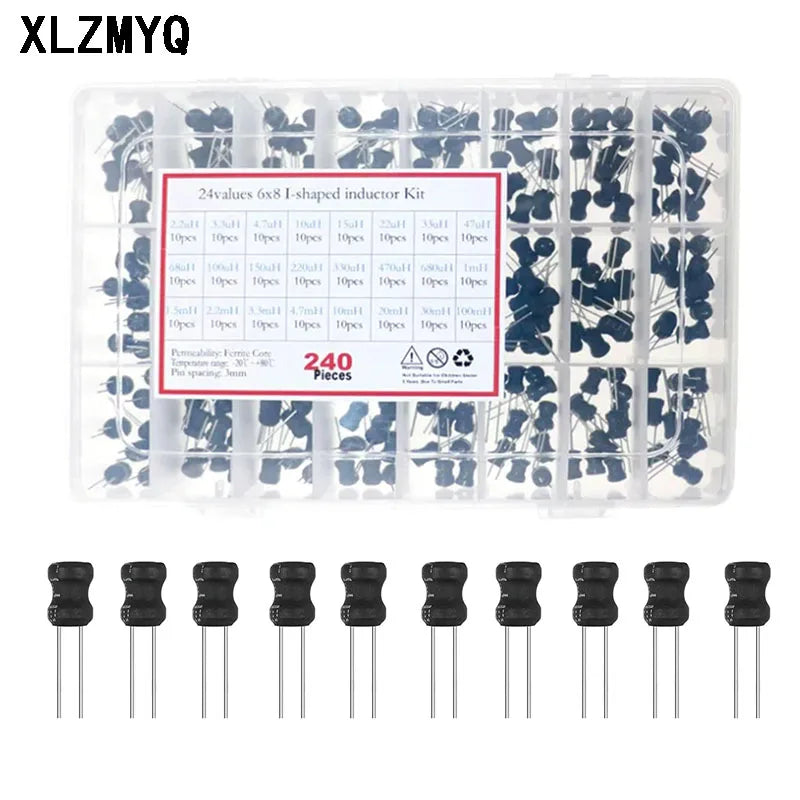 240pcs 24Values 6x8mm Choke Inductors Kit 2.2uH 3.3uH 4.7uH 6.8uH 10uH 15uH 22uH 47uH 68uH 100uH 220uH 1mH 4.7mH 100mH Inductor