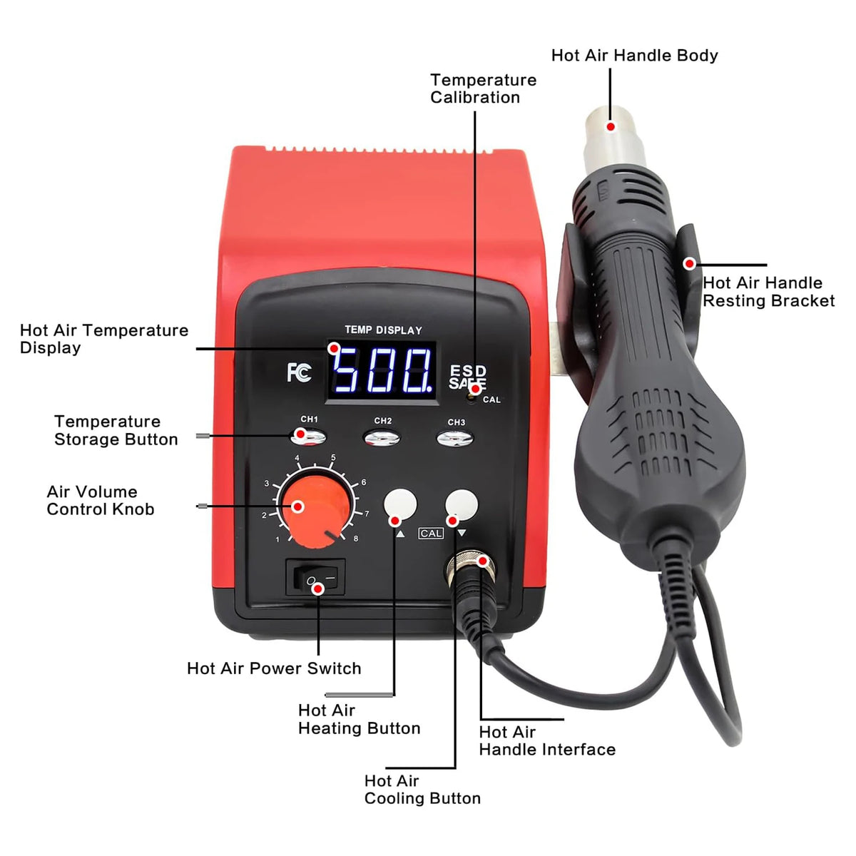 750w 858d Hot Air Gun Led Digital Bga Rework Lead-free Soldering Station Desoldering Station Kit 220V / 110V Temperature Storage