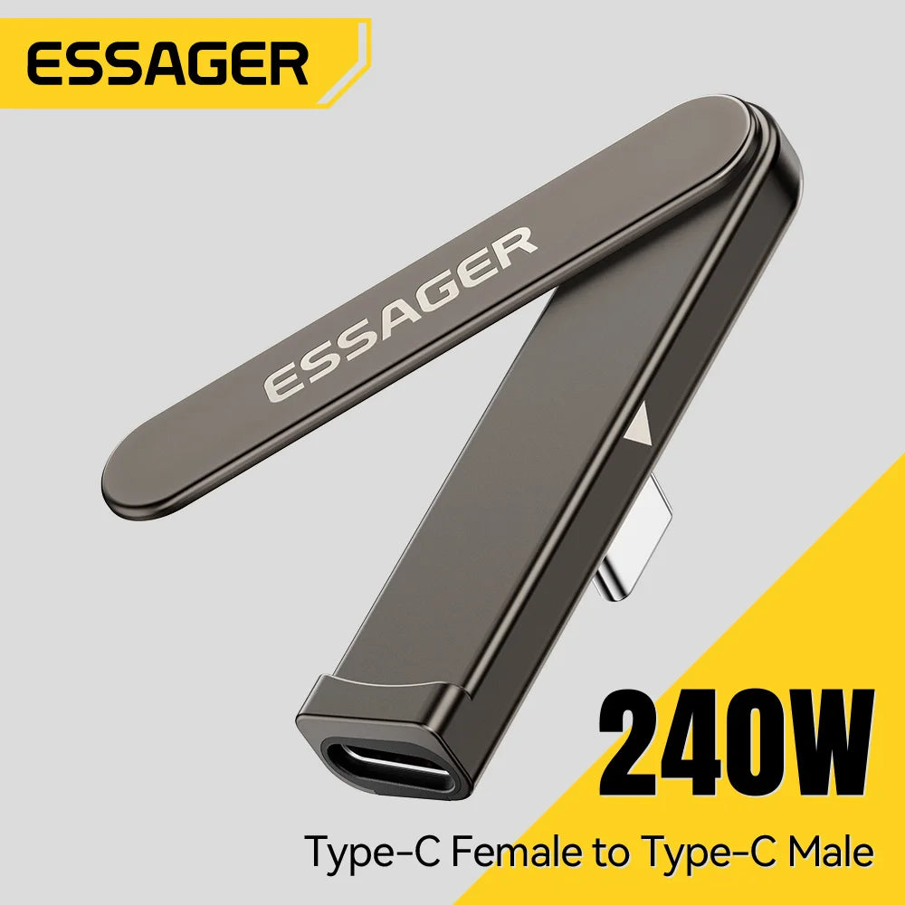 Essager Dual Type C Foldable Elbow Bracket 240W Charging Adapter 2-in-1 Converter for iphone 17 16 15 Huawei Xiaomi Samsung Oppo