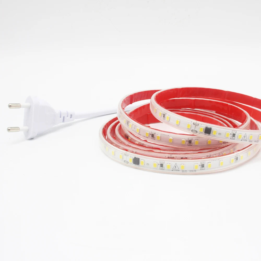 AC 220V 230V 2835 LED Strip Light Waterproof IP67 120LEDs/m Flexible Tape Lamp Warm Cold White 1M 2M 3M 5M 10M 20M Home Lighting