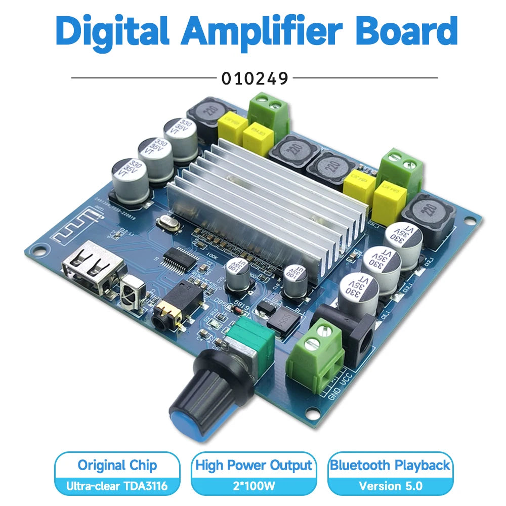 TPA3116 Bluetooth Amplifier Board BT5.0 Digital Dual-Channel 2*100W High Power Sound Audio Amplifier Module USB AUX Input