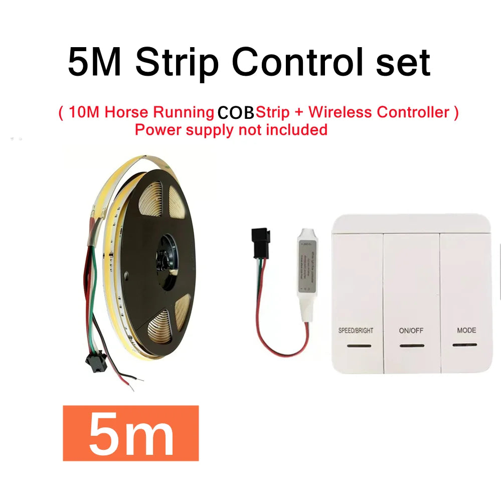 DC24V WS2811 COB LED Light Strip Kit 5M 10M 360LEDs/m Addressable Running Water Flowing Lamp With Wireless Controller Power Kit