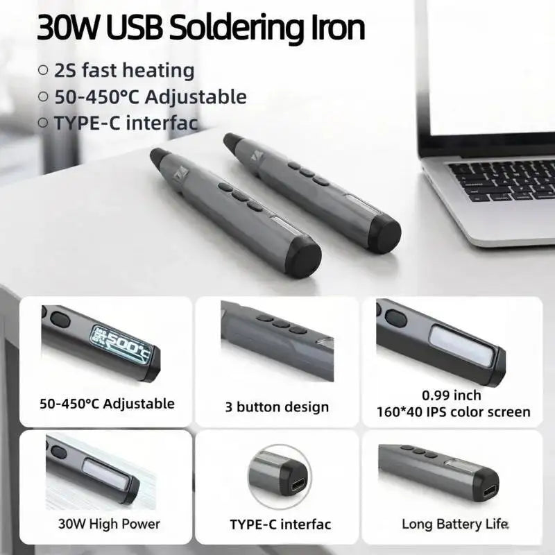 SIKO 30W Smart Soldering Iron 50-450℃ Adjustable 1.9s Rapid Heating IPS Color Screen Type C for iPhone PCB Motherboard Repair