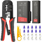 RJ45 Cat6 Crimping Tool Kit with RJ11/12/45 8P6P Network LAN Crimper Connectors and Covers Network Cable Tester Wire Stripper
