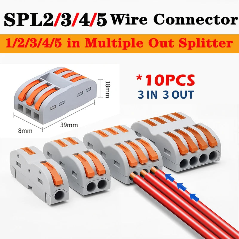 10pcs Compact 1/2/3/4/5 in Multiple Out Wire Connector - Speedy Splicing, 0.08-4.0mm  for Home Wiring Conductor Terminal