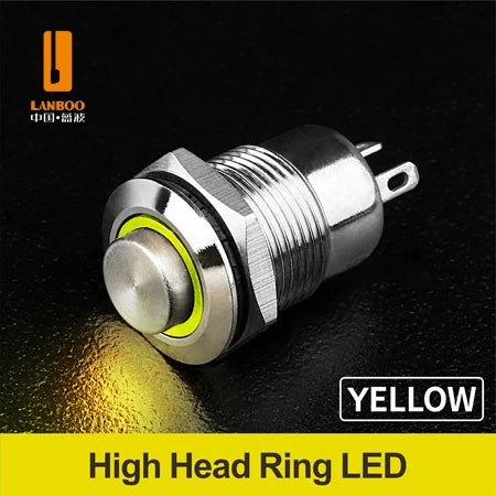 LANBOO 12mm Economy Mini Metal Push Button Switch 1NO Ring/Power Illumination Momentary or Latching