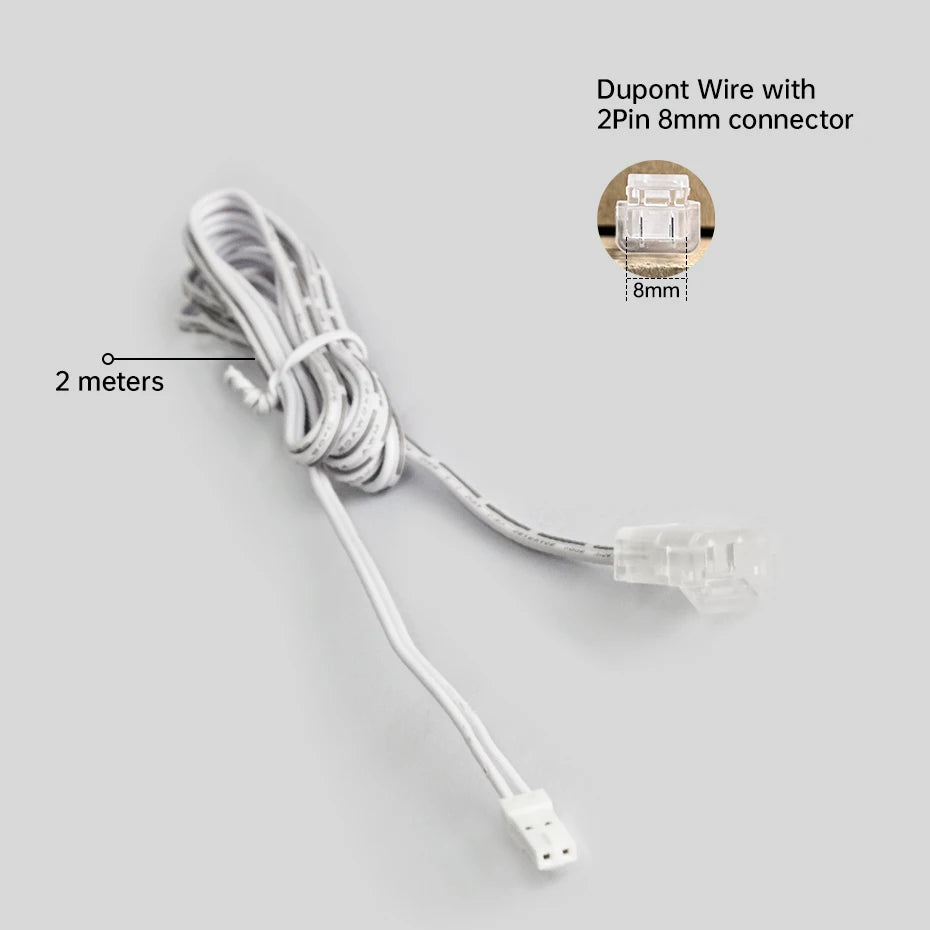 1/3/5Pcs 2m Dupont Extension Wire 2Pin 8mm 10mm Solderless Crystal Connector for Cabinet Wardrobe 2835 SMD 12V/24V LED Strip