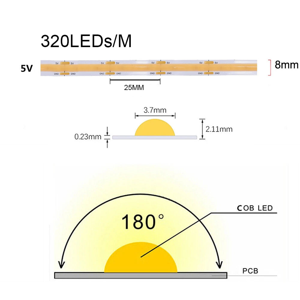 5V Motion Sensor Nigth Light COB Led Strip USB Battery Power 3mm 5mm 8mm PCB 320 LEDs Flex Lamp for Under Cabinet Kitchen Stairs