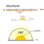 5V Motion Sensor Nigth Light COB Led Strip USB Battery Power 3mm 5mm 8mm PCB 320 LEDs Flex Lamp for Under Cabinet Kitchen Stairs