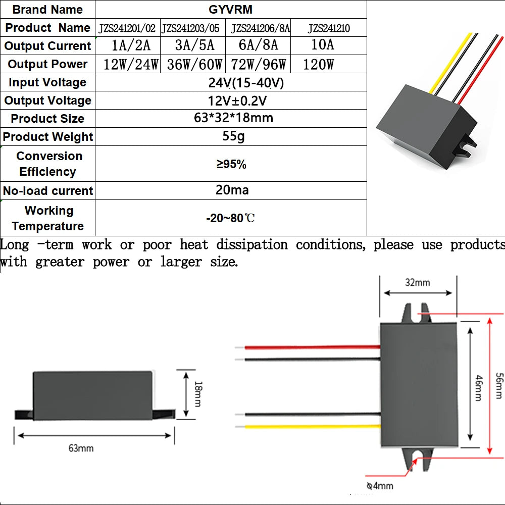 DC-DC Power Conventer 24V to 12V 1A 2A 3A 5A 6A 8A 10A Voltage Regulator Buck 24V 36V 48V 60V to 12V DC to DC Converter