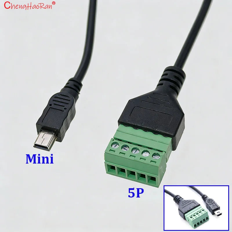 1PC USB 2.0 Female B to 5 Pin Female Bolt Screw Connector Adapter Cable Micro USB Mini USB Type-C Male with Shield Terminal Plug