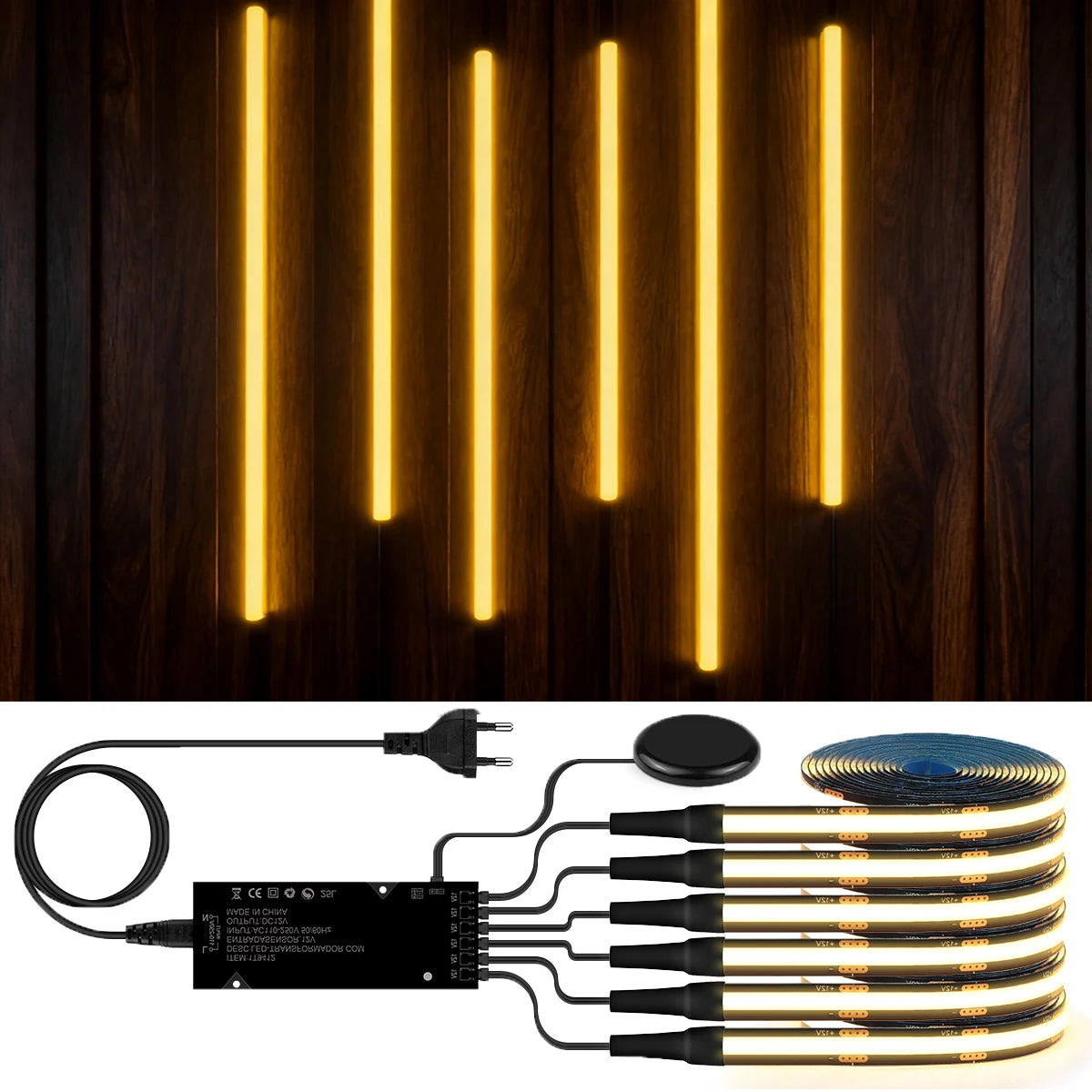 12V Acoustic Wall Panel Decor Lamp More Covert Dimmable Black PCB COB Light Strip With Touch Swtich,For TV Cabinet Backlight