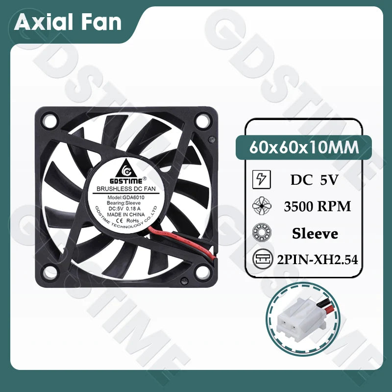 Gdstime 60MM Fan 24V 12V 5V Cooler 60x60x10MM Axial Cooling Fan 6010 Dual Ball Brushless Dupont USB Fan for PC Case CPU Cooling