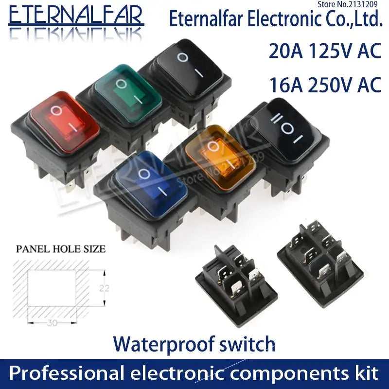 KCD1 KCD2 KCD4 KCD6 On Off 10A 16A 20A 125V 250V AC Heavy Duty DPST Sealed Waterproof Auto Boat Marine Toggle Rocker Switch with