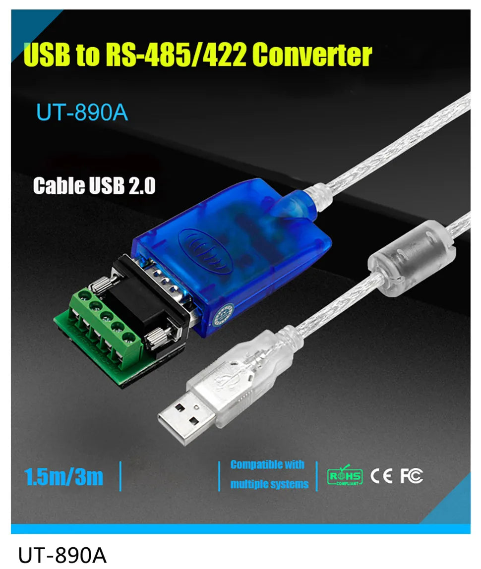 UOTEK 4.9Ft USB to RS232 RS485 RS422 Converter USB-A RS-232 RS-485 RS-422 Cable Serial DB9 Connector Full Half Duplex UT-8890