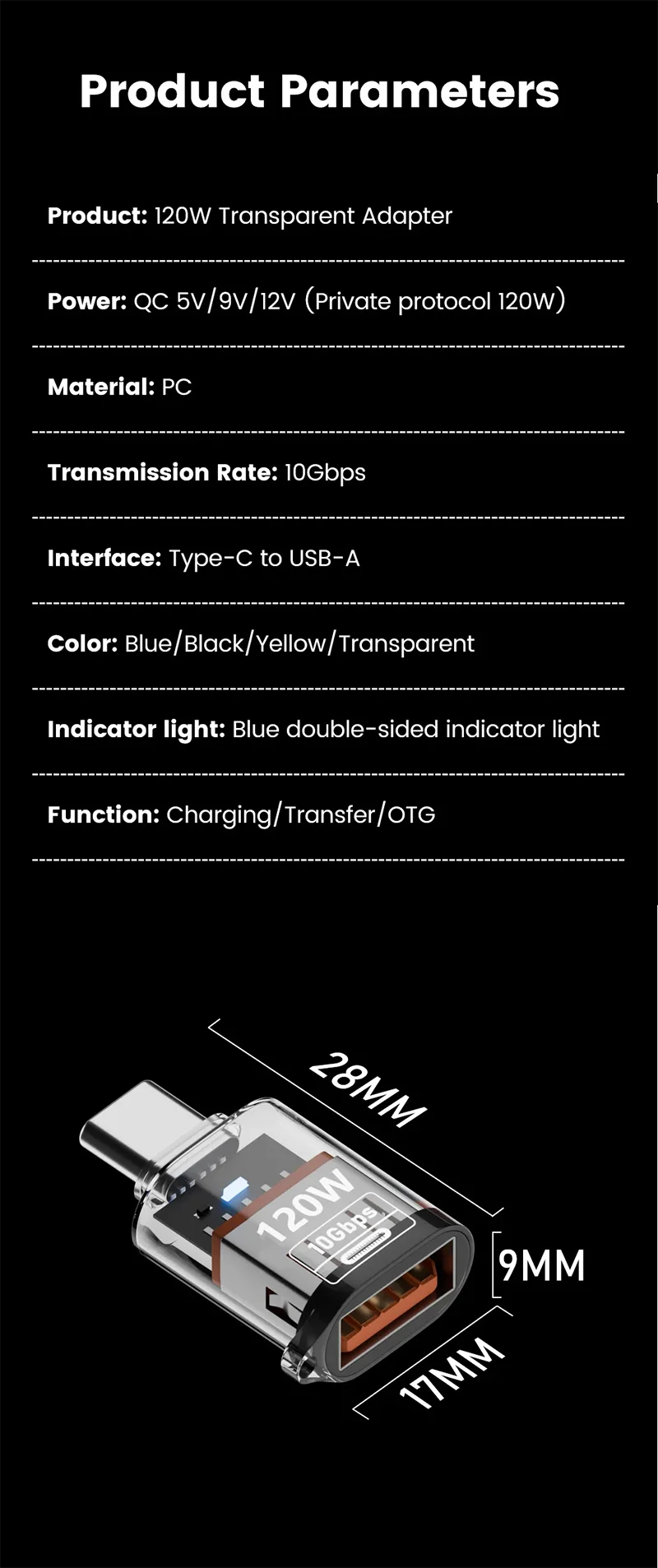 120W Fast Charging USB 3.2 to Type C Adapter OTG 10GB High Speed Data Audio Transfer For PC Tablet Xiaomi Huawei USB C Converter