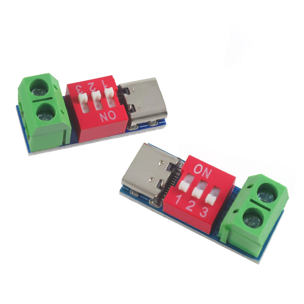 Type-C PD QC Trigger Module 5V 9V 12V 15V 20V DIP Switch Adjustable 100W Decoy with Screw Terminal for Power Bank Router DIY