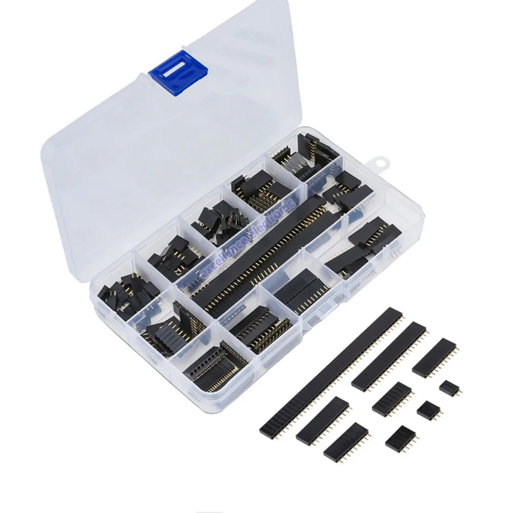 155PCS 2.54mm Single Row Pin Socket Female Header Connector Box 4/6/8/10/12/16/20/40pin PCB Board Combination Kit for Arduino