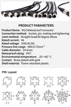 2Meters M12 sensor connector waterproof cable plug Male&Female 4 5 8 12Pin PVC Integrated injection molding M12 connectors