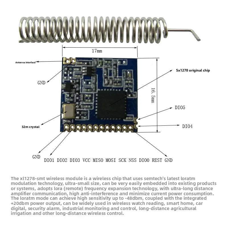 5km Long Range LoRa Wireless Module, Small SX1278 SX1276 Transceiver Board Smart Meter Reading Use