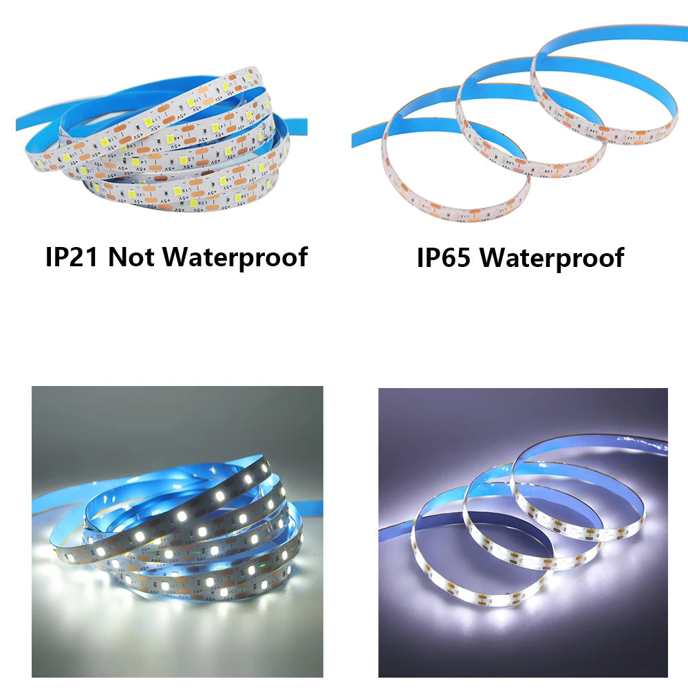 3AA Battery Powered LED Strip 5V 2835 SMD 60LEDs/m Waterproof Flexible LED Tape TV Backlight Warm White Red Green Ice Blue Pink