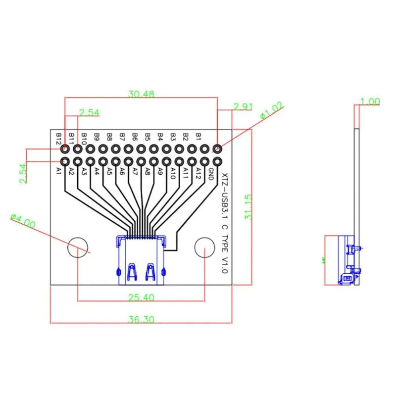 USB 3.1 Cable Test Board 24PIN Type-C Type C Female Plug Jack To DIP Adapter Connector Welded PCB Converter Pin Board