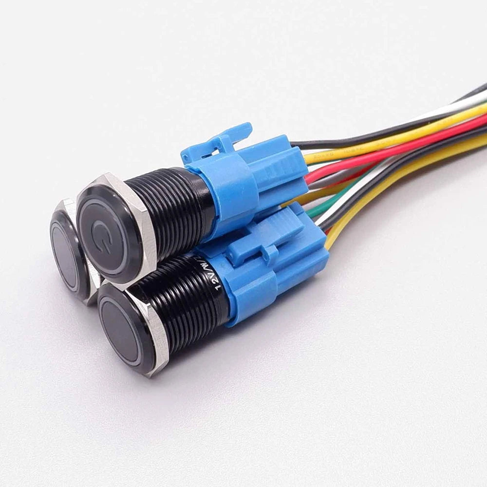 16/19/22mm Black Push Button Switch Waterproof Illuminated Metal Momentary Latching Fixed On Off Power Switch Backlit LED 3V 12V