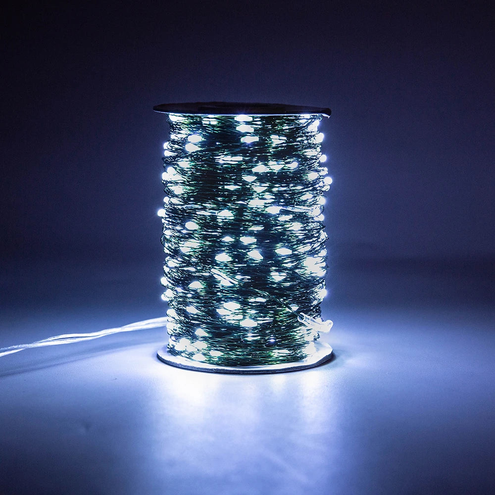 Green Cable LED Christmas String Fairy Lights Garland Outdoor Waterproof For Birthday Party Halloween Garden Room Decoration
