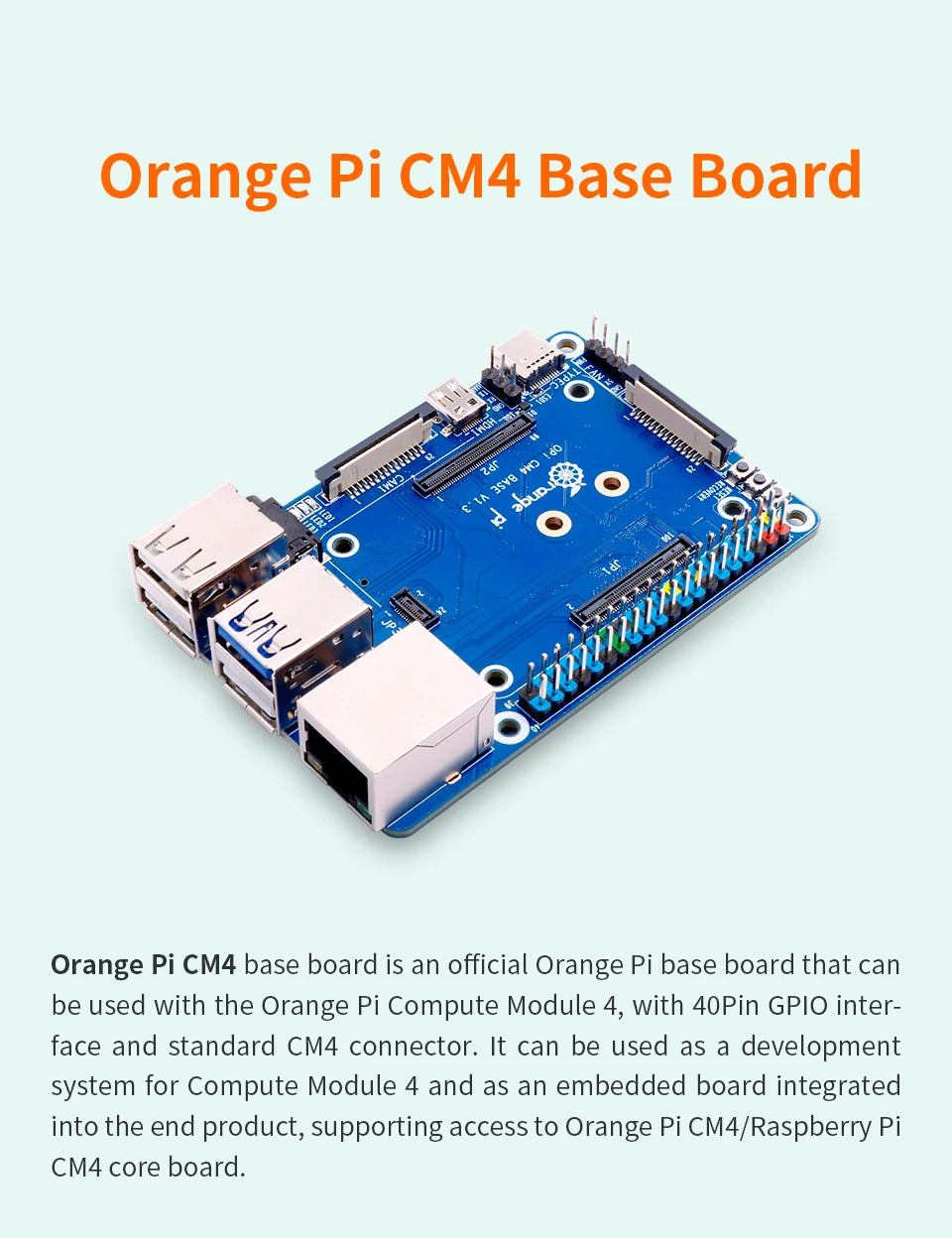 Orange Pi CM4 Base Board Compute Module 4 with M.2 M-KEY Slot Gigabit Ethernet RJ45 Suitable for OPi/Rpi Orangepi CM4 Core Board
