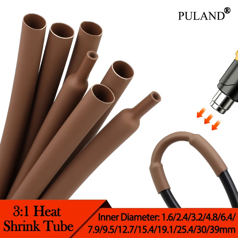 Brown 3:1 Heat Shrink Tube With Glue Diameter 1.6~39mm Double Wall Adhensive Polyolefin Sleeve Lined Wire Cable Protector 1~20m