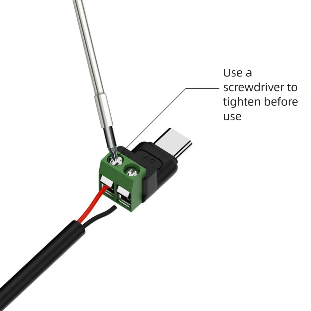 Solderless Plug USB C to 2Pin Terminal Adapter Screw Micro Type-C Male to 2 Pin Crimp Terminal Block 5V Charging Conversion