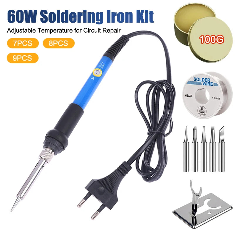 Adjustable Temperature 220V 60W Soldering Iron Set DIY Circuit Welding Repair Tool Household Set Internal Heating Temperature