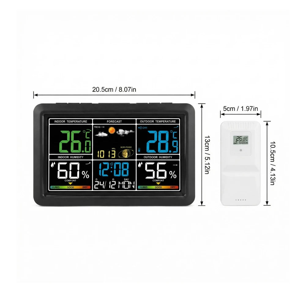 7.5 Inch Color Display Weather Clock with Indoor Outdoor Thermometer Hygrometer, Barometric Pressure , Alarm for Home Office
