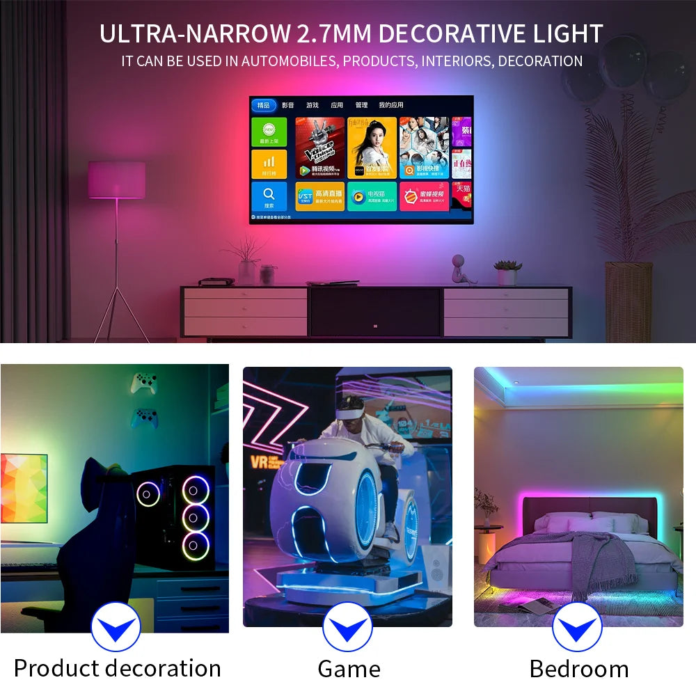 2.7mm WS2812 RGBIC LED Light 160Leds/M WS2812B 2020SMD Addressable Strip Lamp With DC/USB 28keys BT Music Led Controller DC5/12V