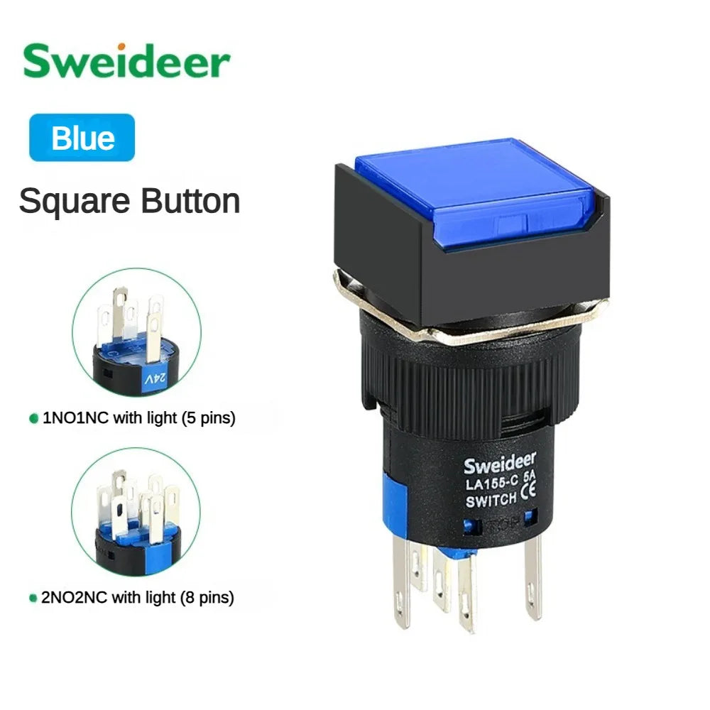 16mm LED Illuminuted Push Button Switch 12/24/220V Momentary Self-locking on Off with Light Square Round Rectangle Power Switch