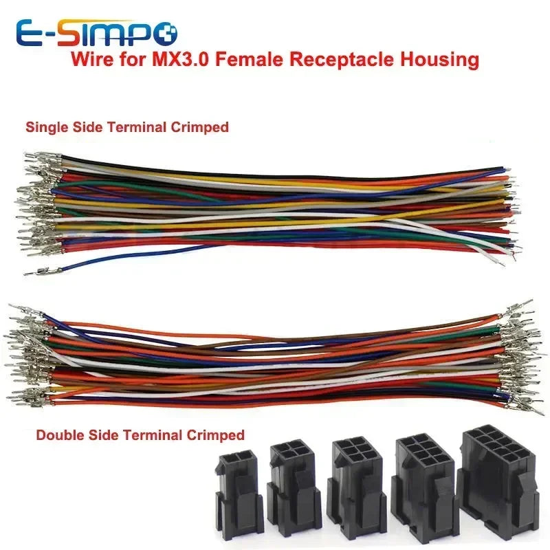 100PCS Mx3.0mm Small 5557/5559 43020 43025 Male Female Dock Terminal Crimp Wire 20cm 20AWG Single Head Electronic Cable Harness