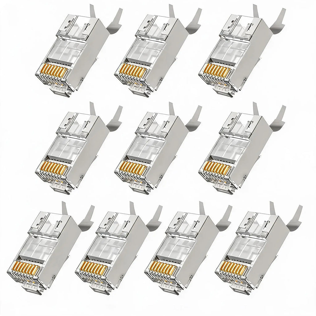 10/50/100Pcs Pass Through RJ45 Cat7 Shielded Connectors Crystal End Gold-Plated 8P8C Crimp UTP Ethernet Modular Plug