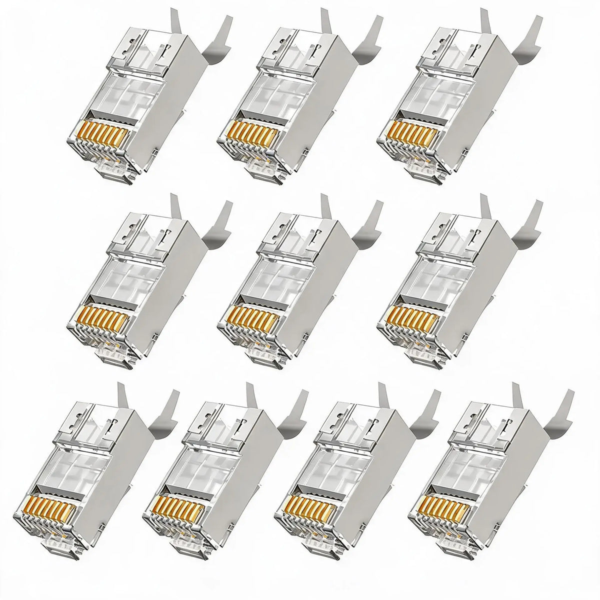 10/50/100Pcs Pass Through RJ45 Cat7 Shielded Connectors Crystal End Gold-Plated 8P8C Crimp UTP Ethernet Modular Plug